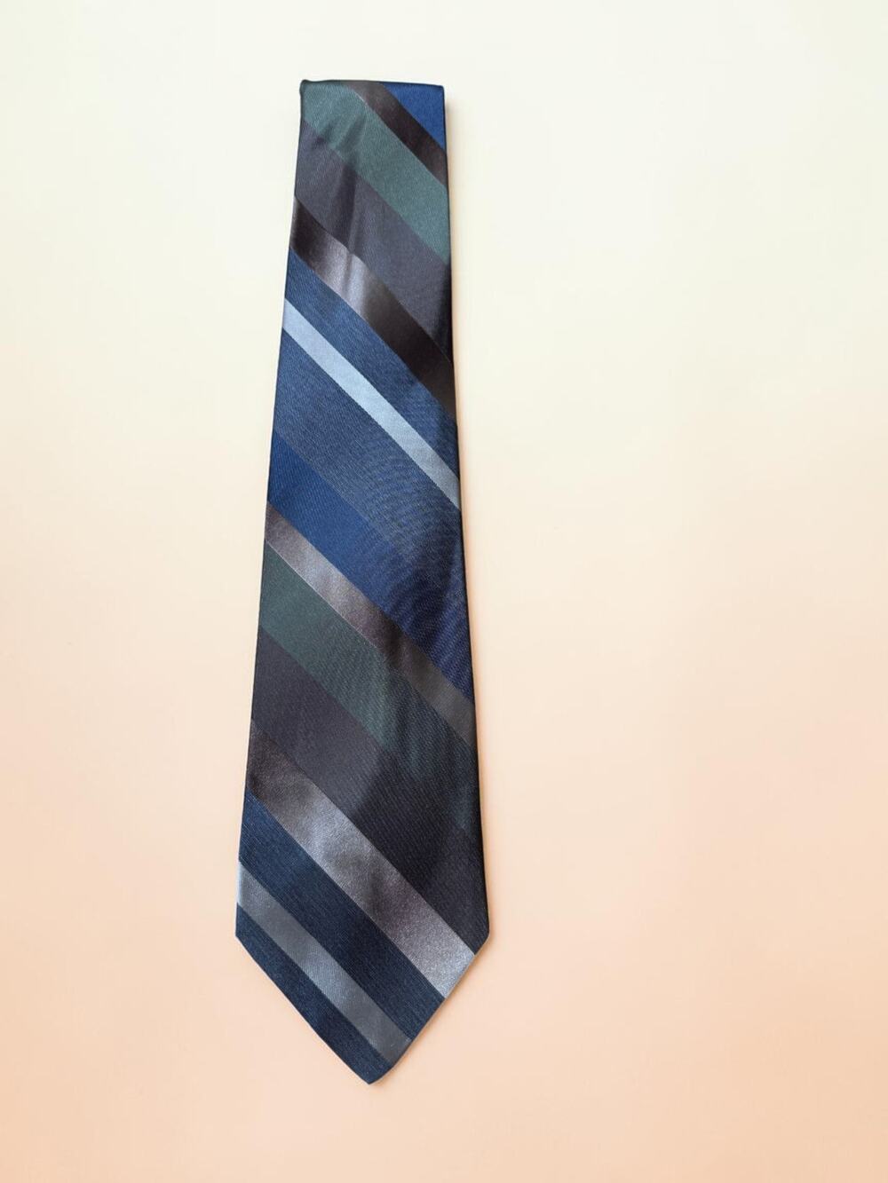 Vintage American Edition Silk Blend Tie Blue Green Stripe Preppy Old Money USA